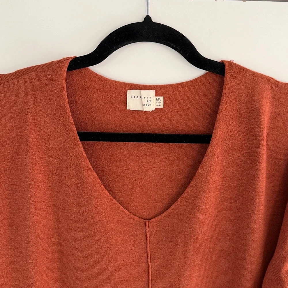 Dreamers by Debut Rust V Neck Front Seam Sweater